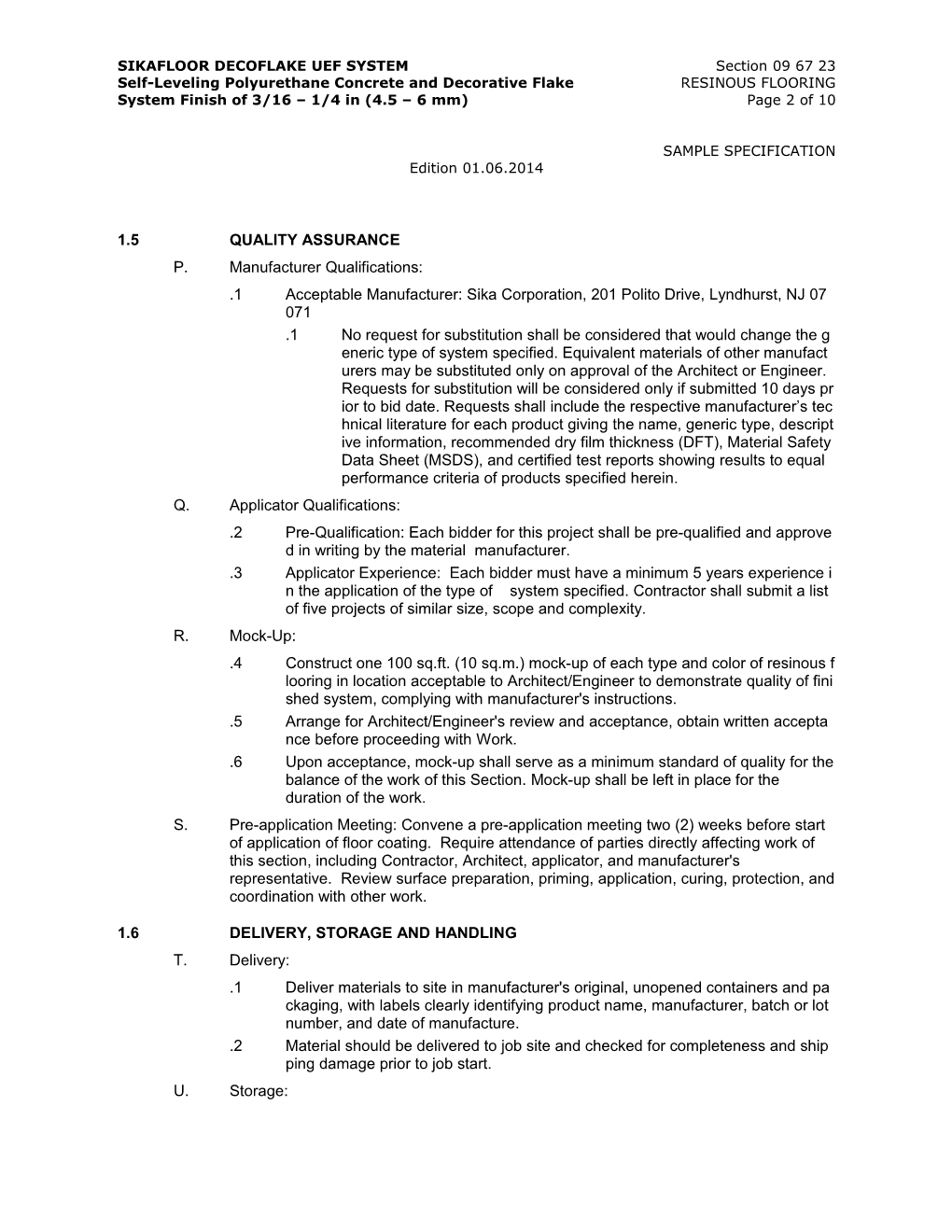 Sikafloor Decoflake Uef System Section 09 67 23