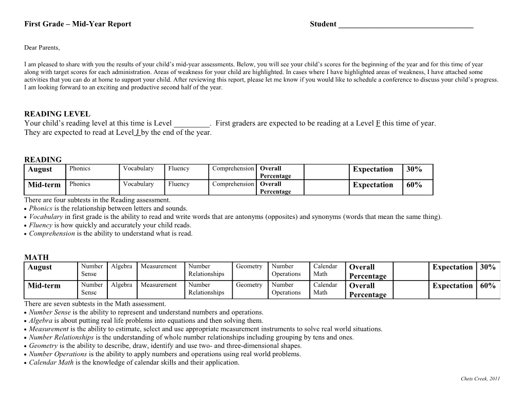 First Grade Mid-Year Report