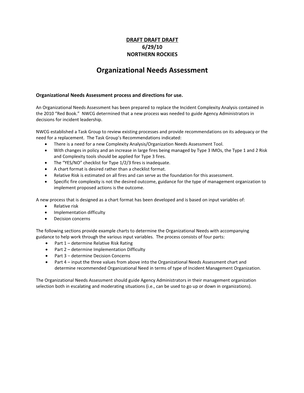Organizational Needs Assessment Process and Directions for Use