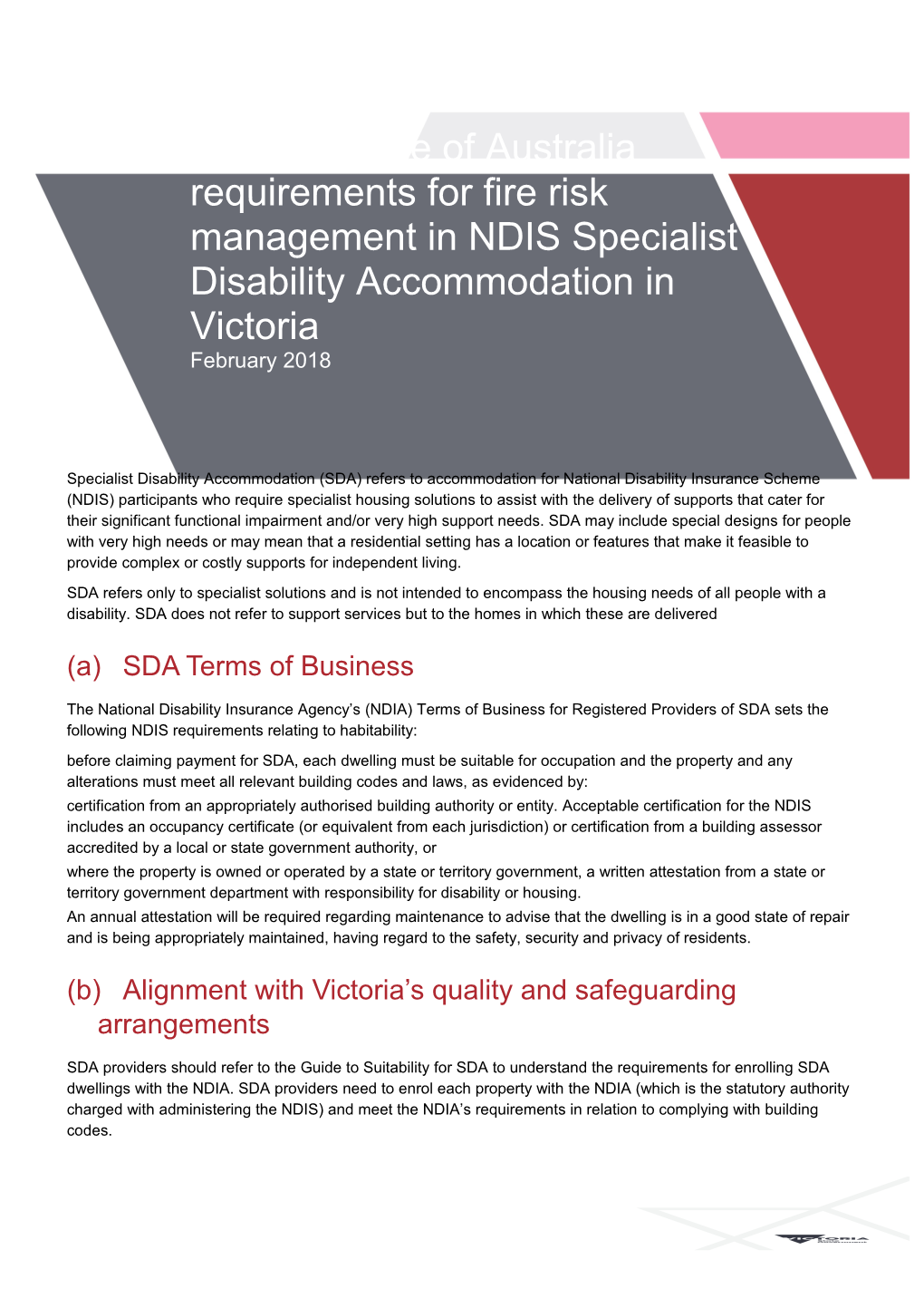 BCA Requirements for Fire Risk Management in NDIS SDA Victoria January 2018