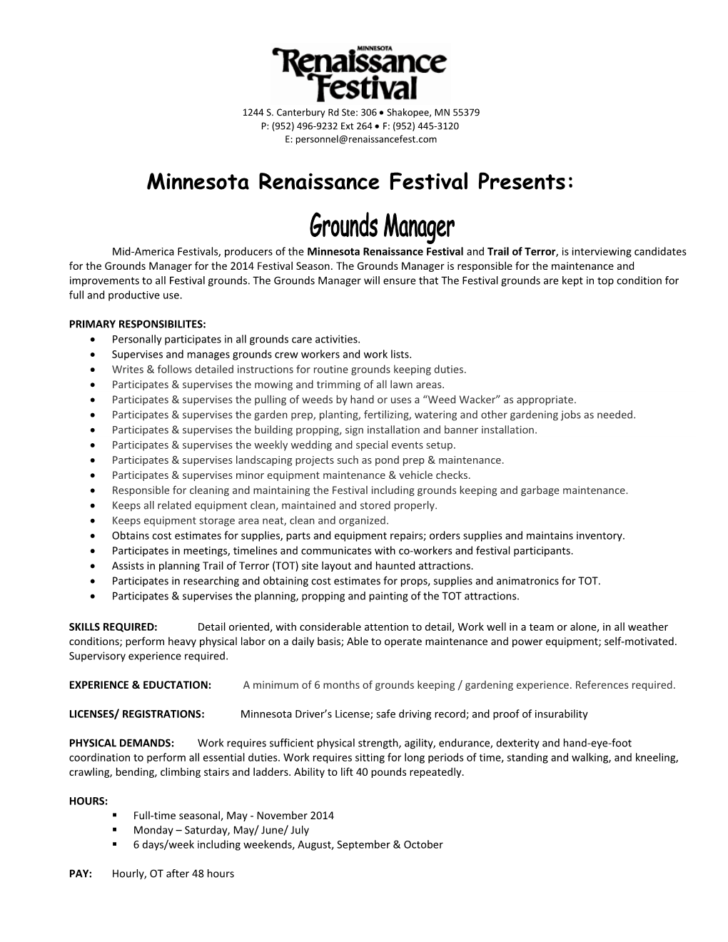 Minnesota Renaissance Festival Presents