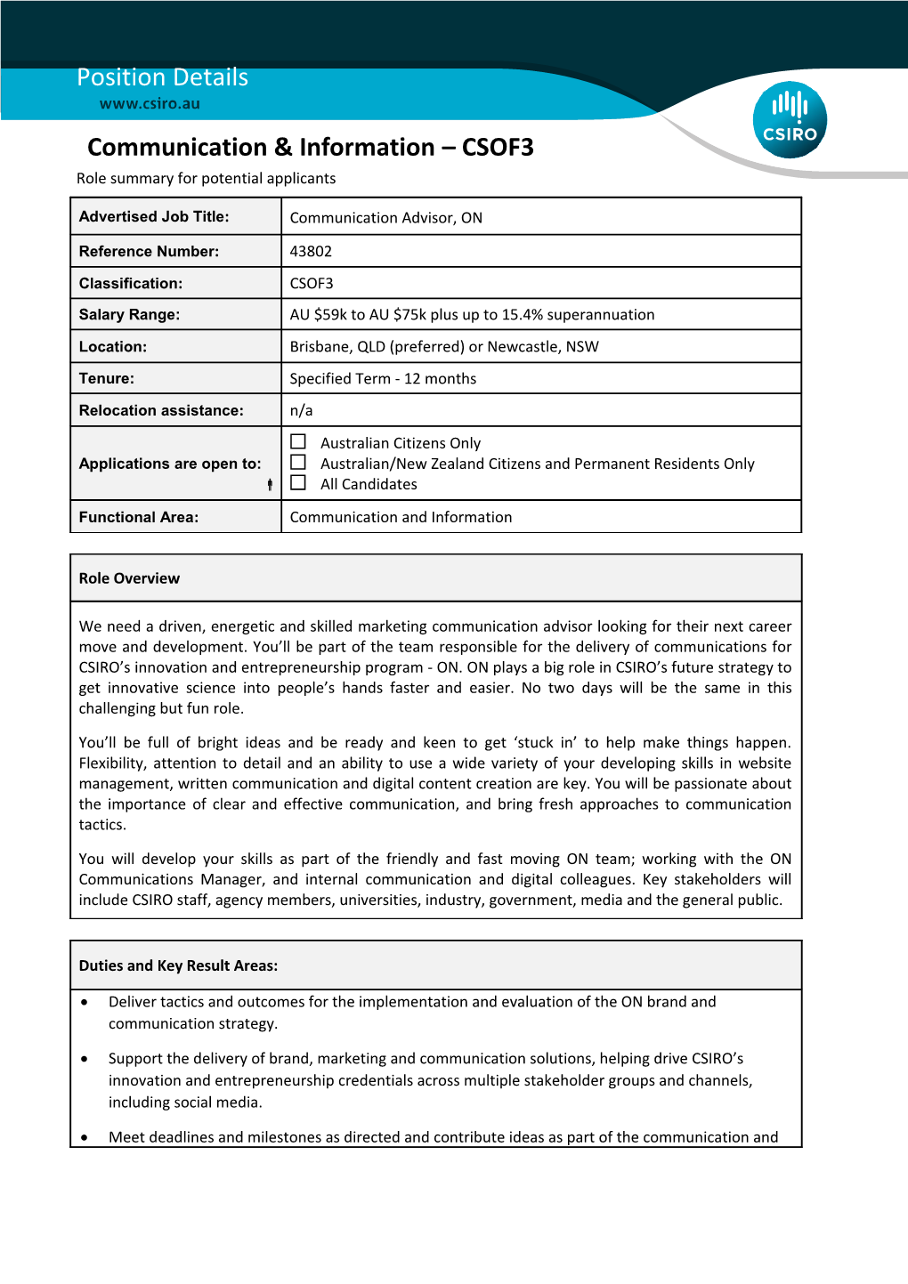 Position Details - Communication and Information - CSOF4 s1