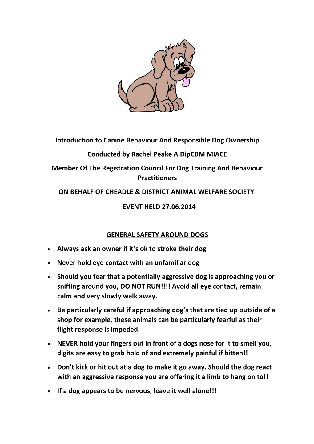 Introduction to Canine Behaviour and Responsible Dog Ownership