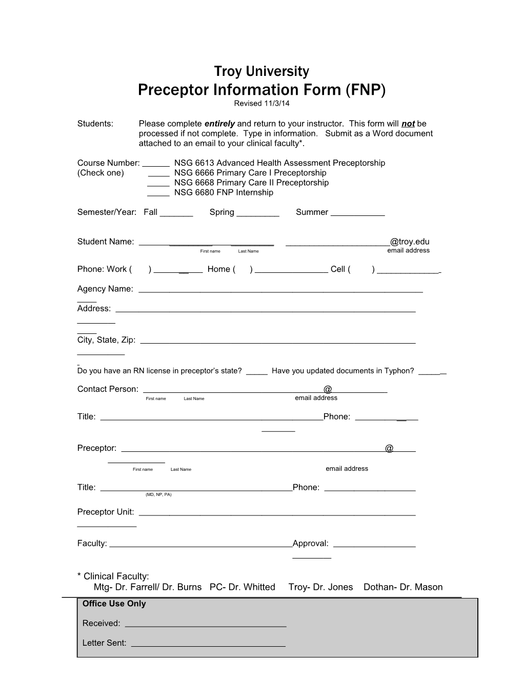 Preceptor Information Form (FNP)