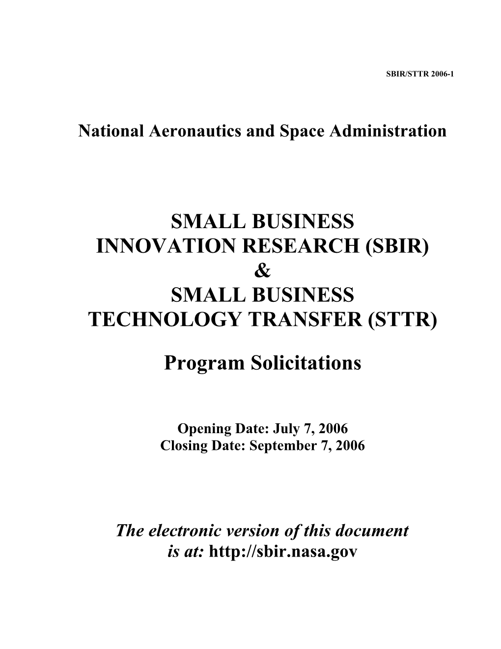 2000 NASA Small Business Innovation Research Program Solicitation s1
