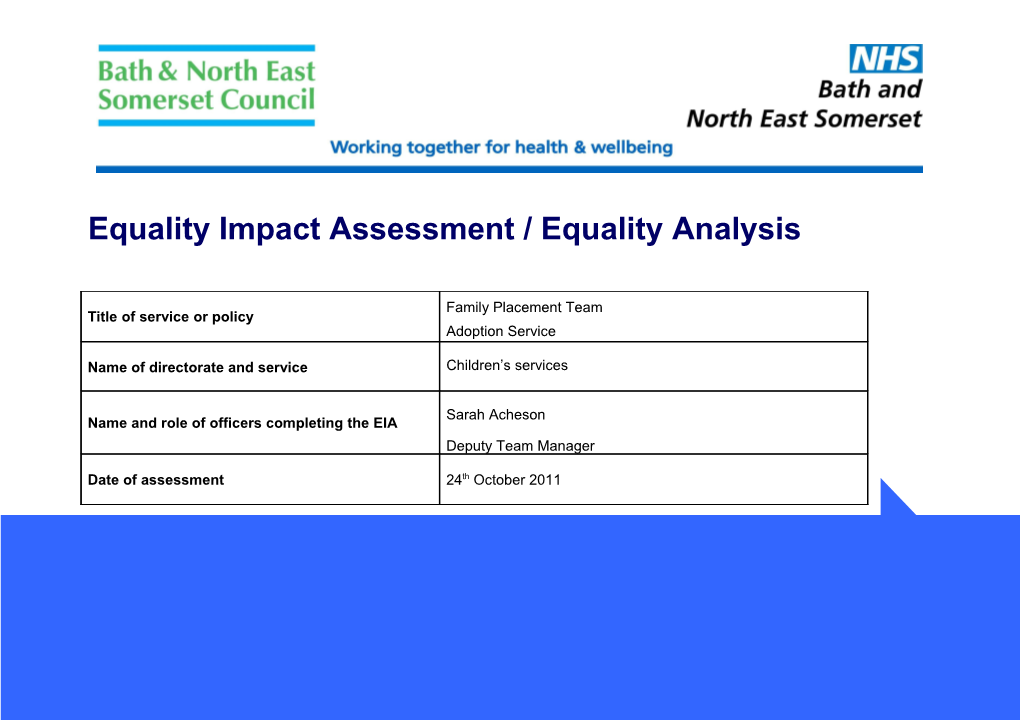 Equality Impact Assessment / Equality Analysis