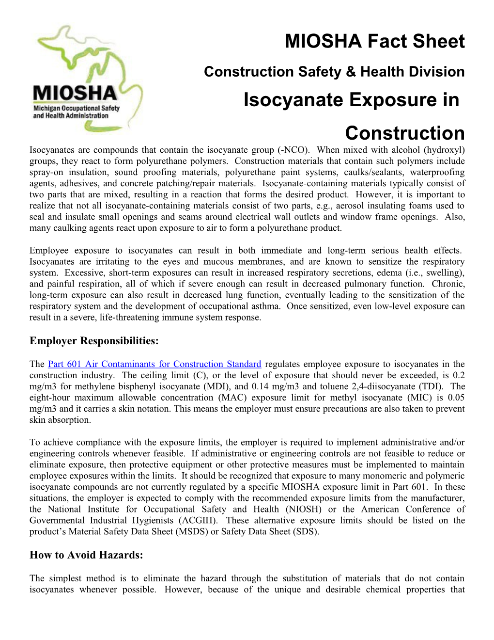 Isocyanate Exposure in Construction