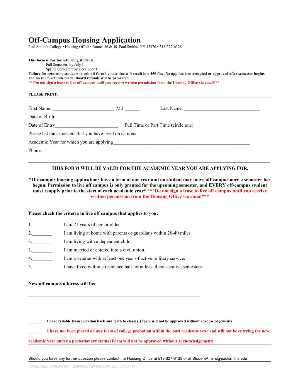 Residence Hall Application