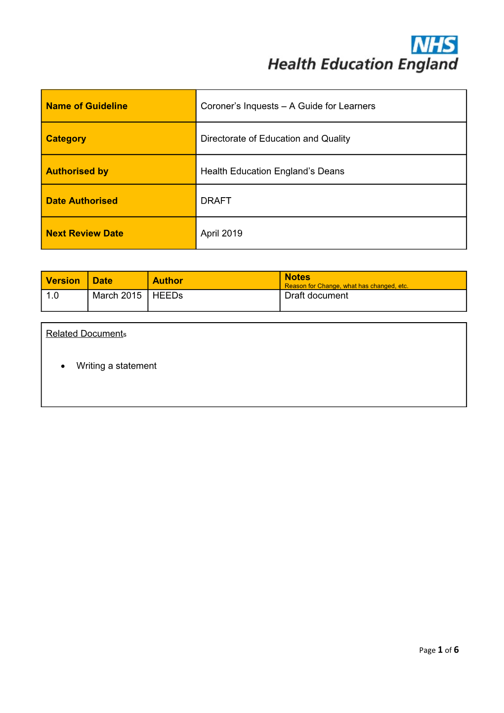 Name of Guideline