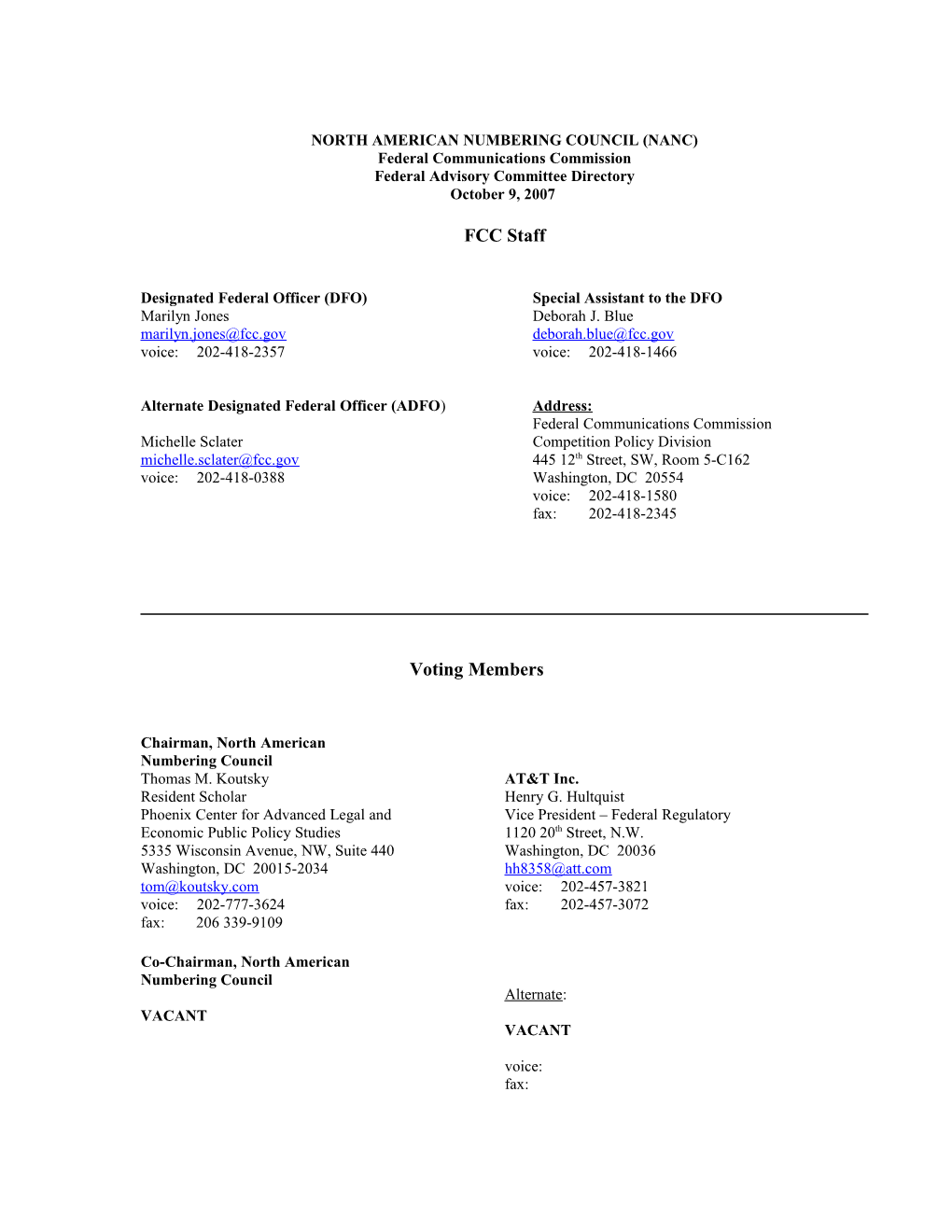 North American Numbering Council (Nanc)