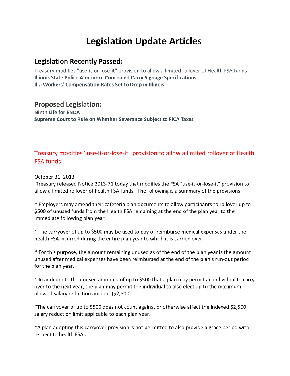 Legislation Update Articles