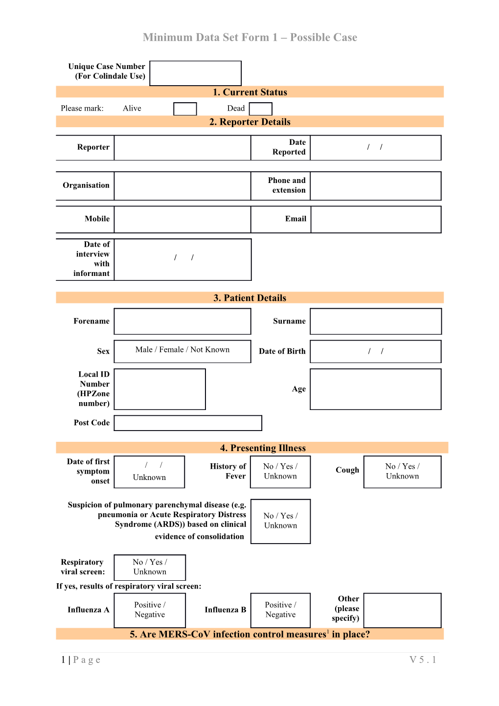 Minimum Data Set Form 1 Possible Case