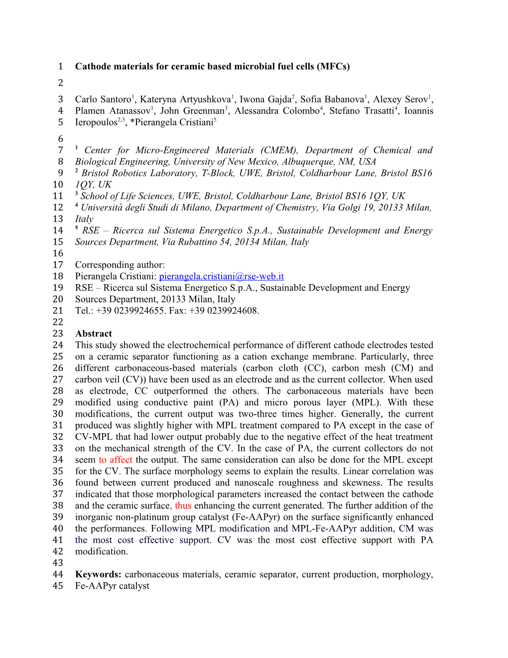 Cathode Materials for Ceramic Based Microbial Fuel Cells (Mfcs)