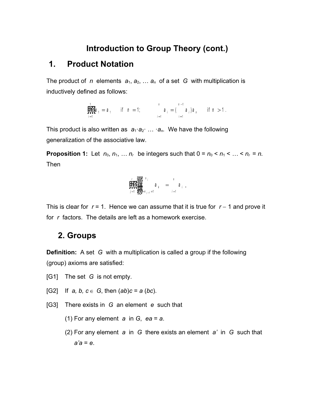 Introduction to Group Theory (Cont