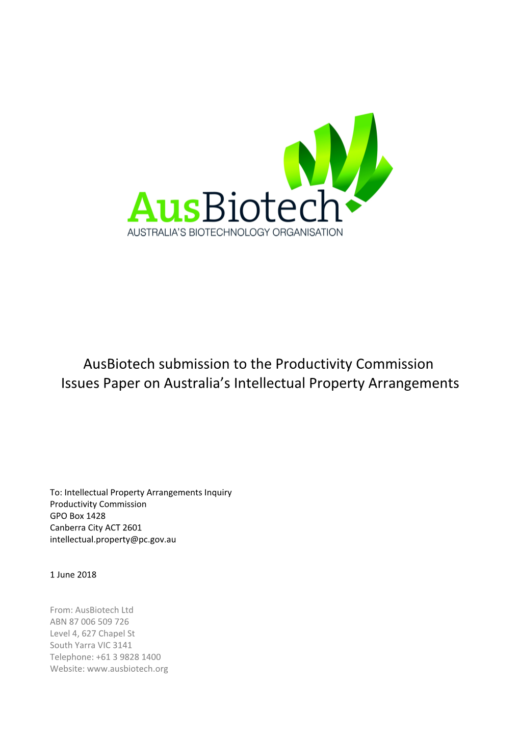 Submission 37 - Ausbiotech Ltd - Intellectual Property Arrangements - Public Inquiry