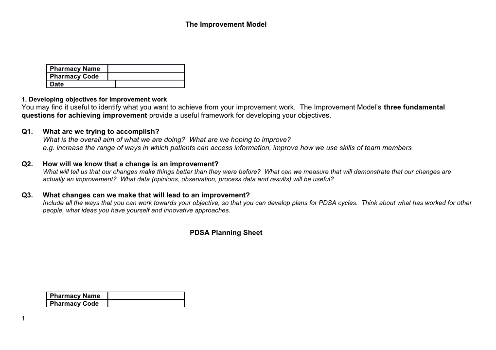 1. Developing Objectives for Improvement Work