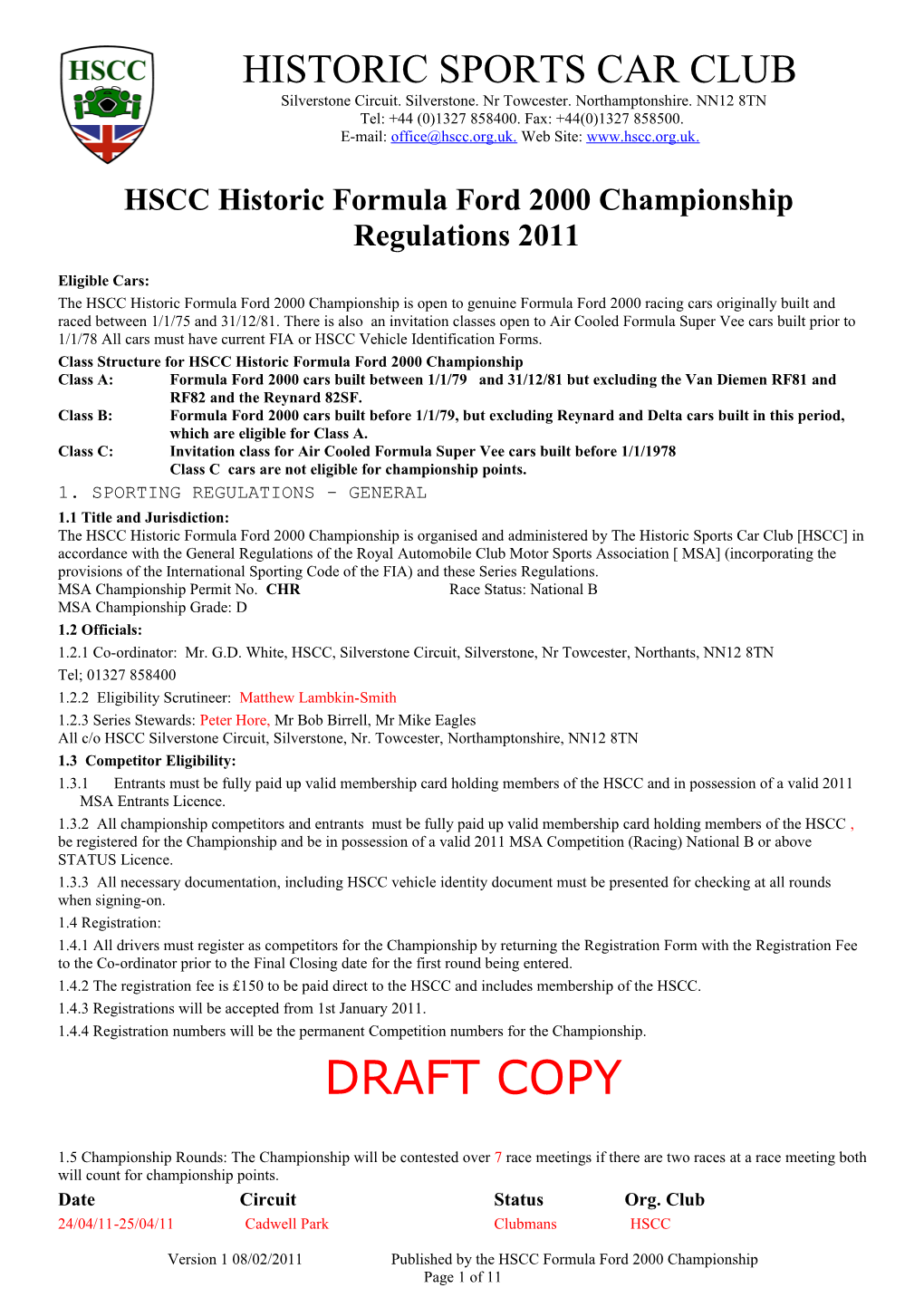 HSCC Classic Formula 3 Championship Regulations 1998