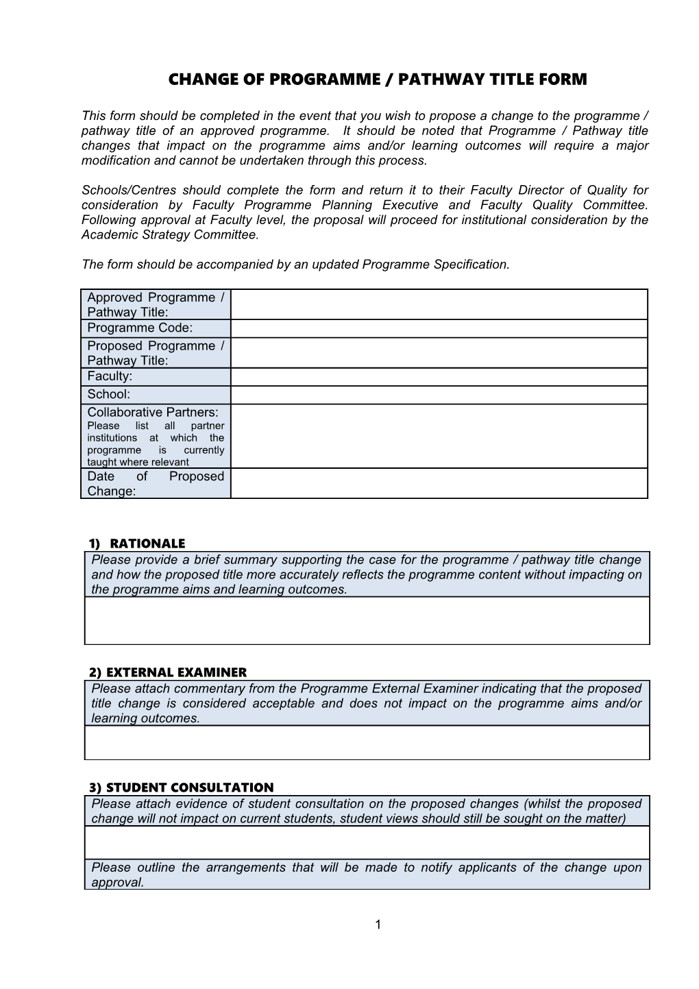 Programme Withdrawal Form