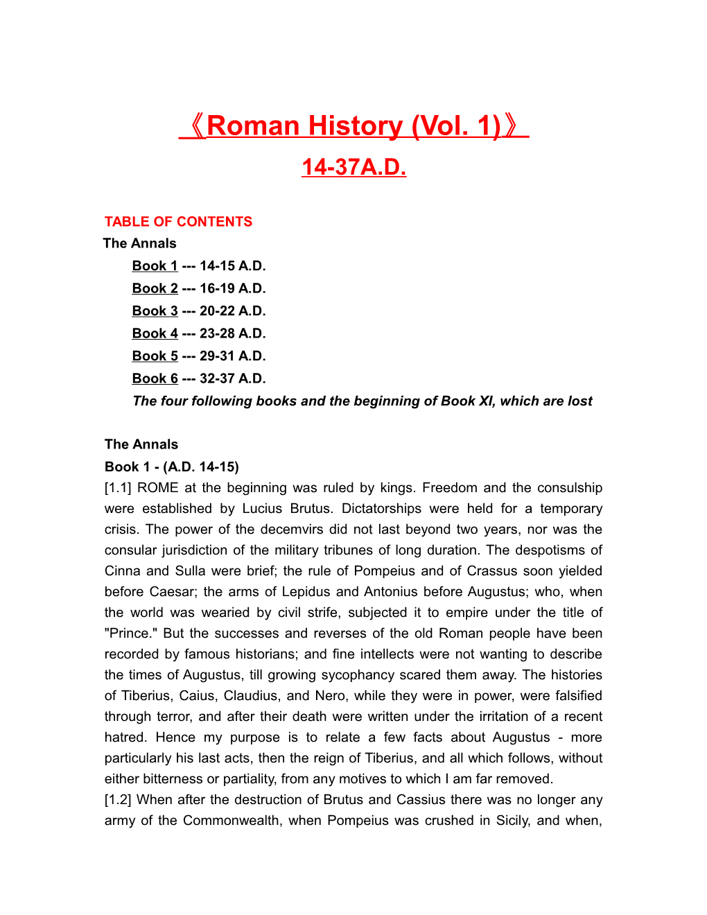 Roman History (Vol. 1)