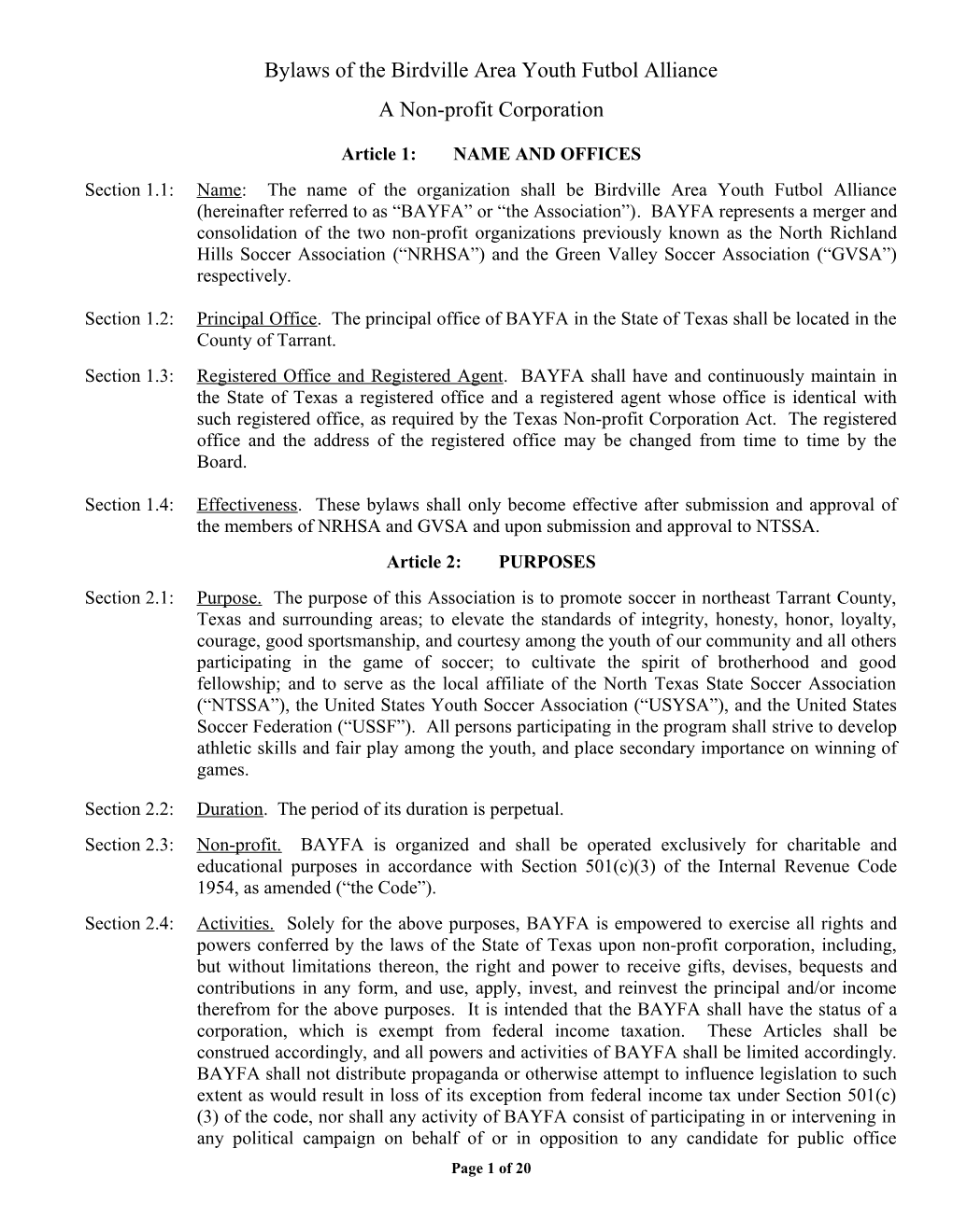 Bylaws of the Richland United Soccer Association