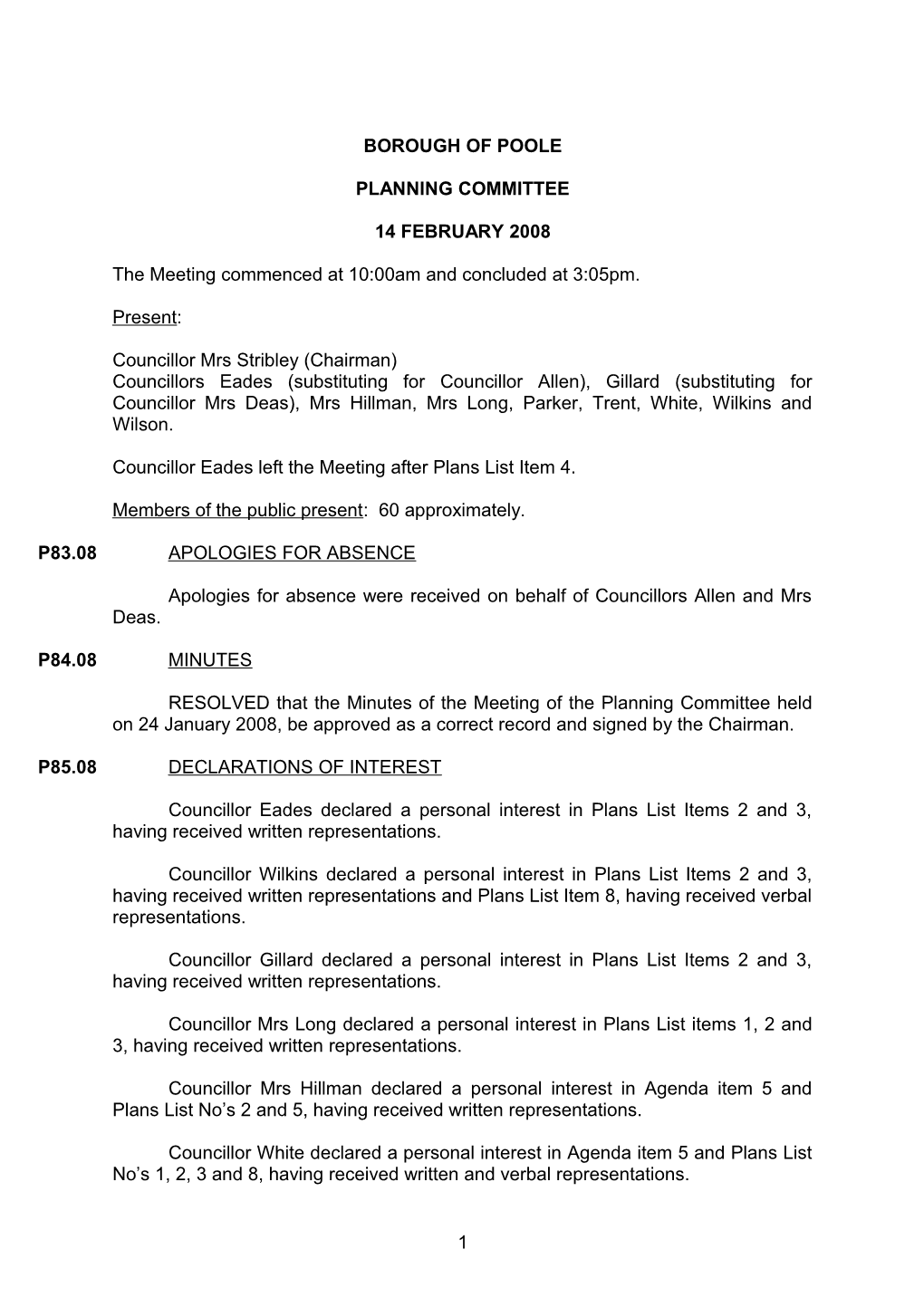 Minutes - Planning Committee - 14 February 2008