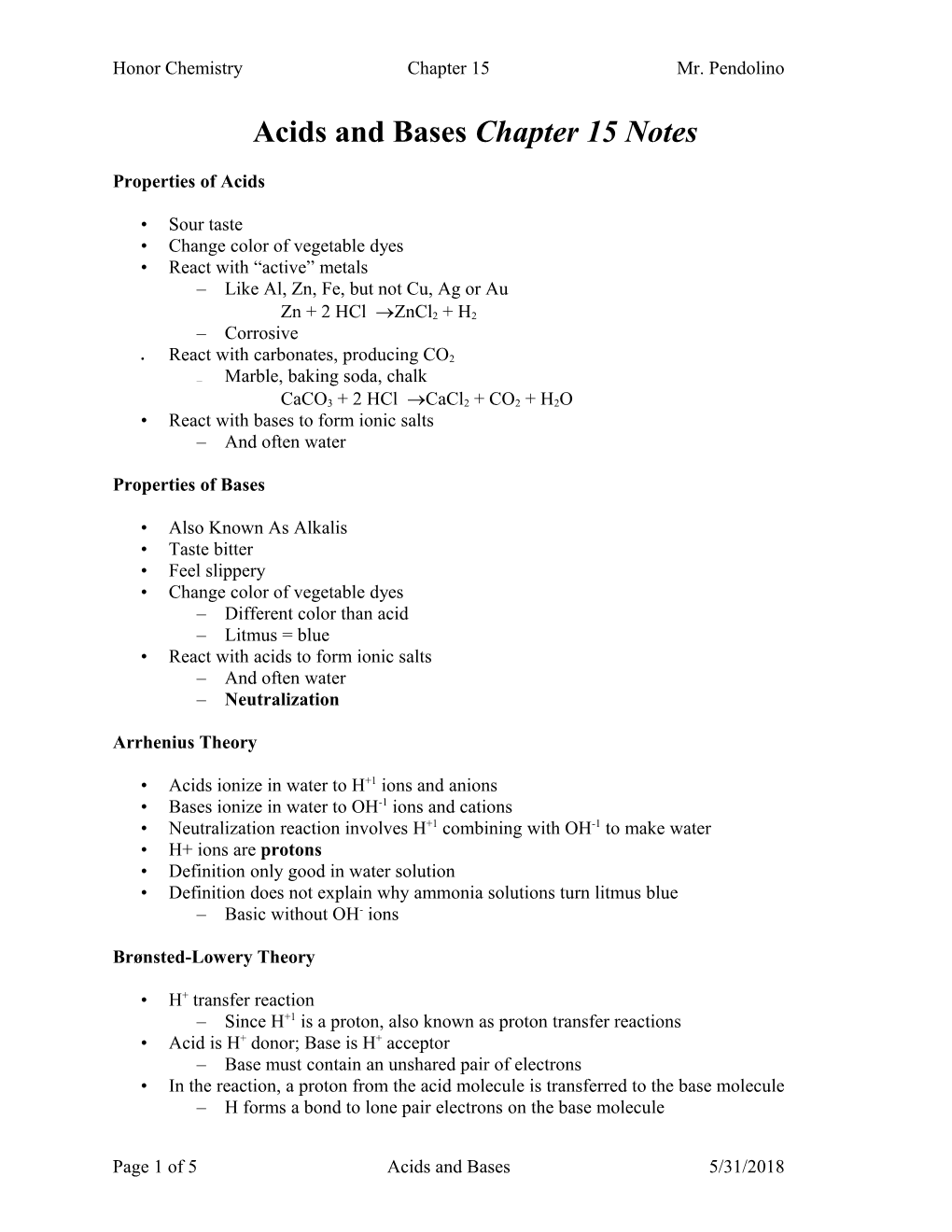 Acids and Bases Chapter 15