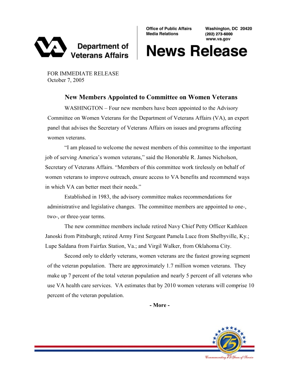 New Members Appointed to Committee on Women Veterans