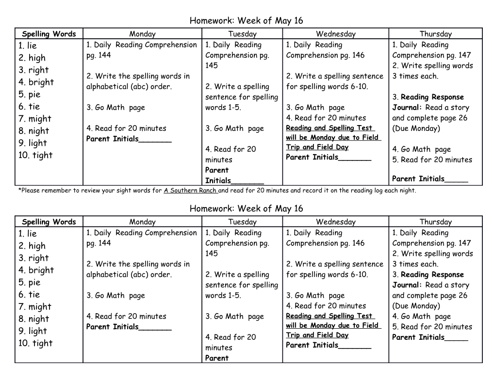 Homework: Week of May 16