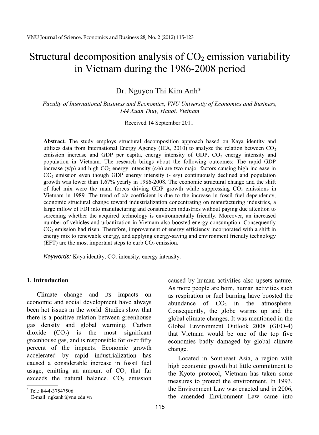 N.T.K. Anh / VNU Journal of Science, Economics and Business 28, No. 2 (2012) 115-123
