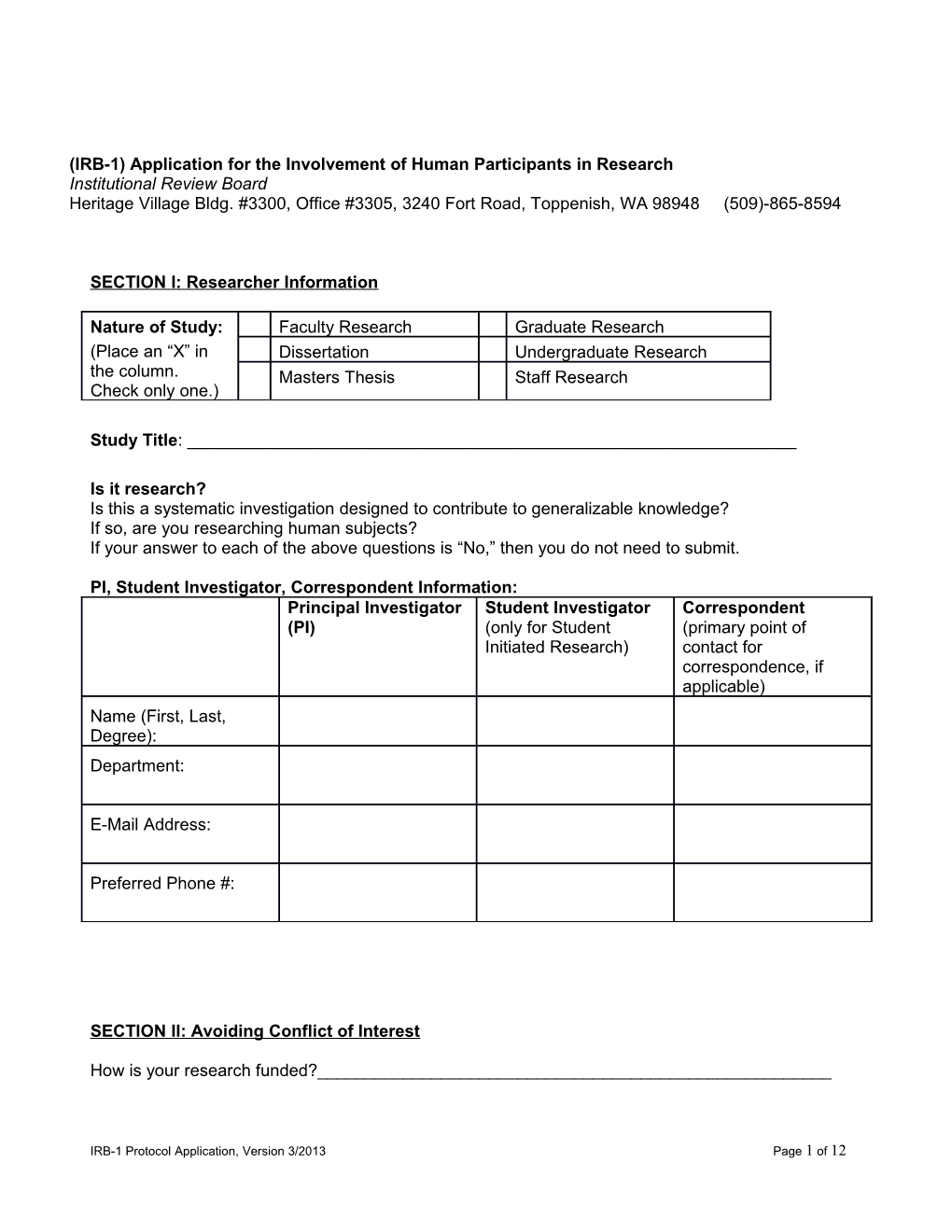 Instructions for Completing the IRB-1 Protocol Application Form