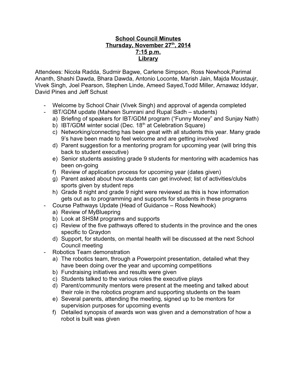 School Council Minutes