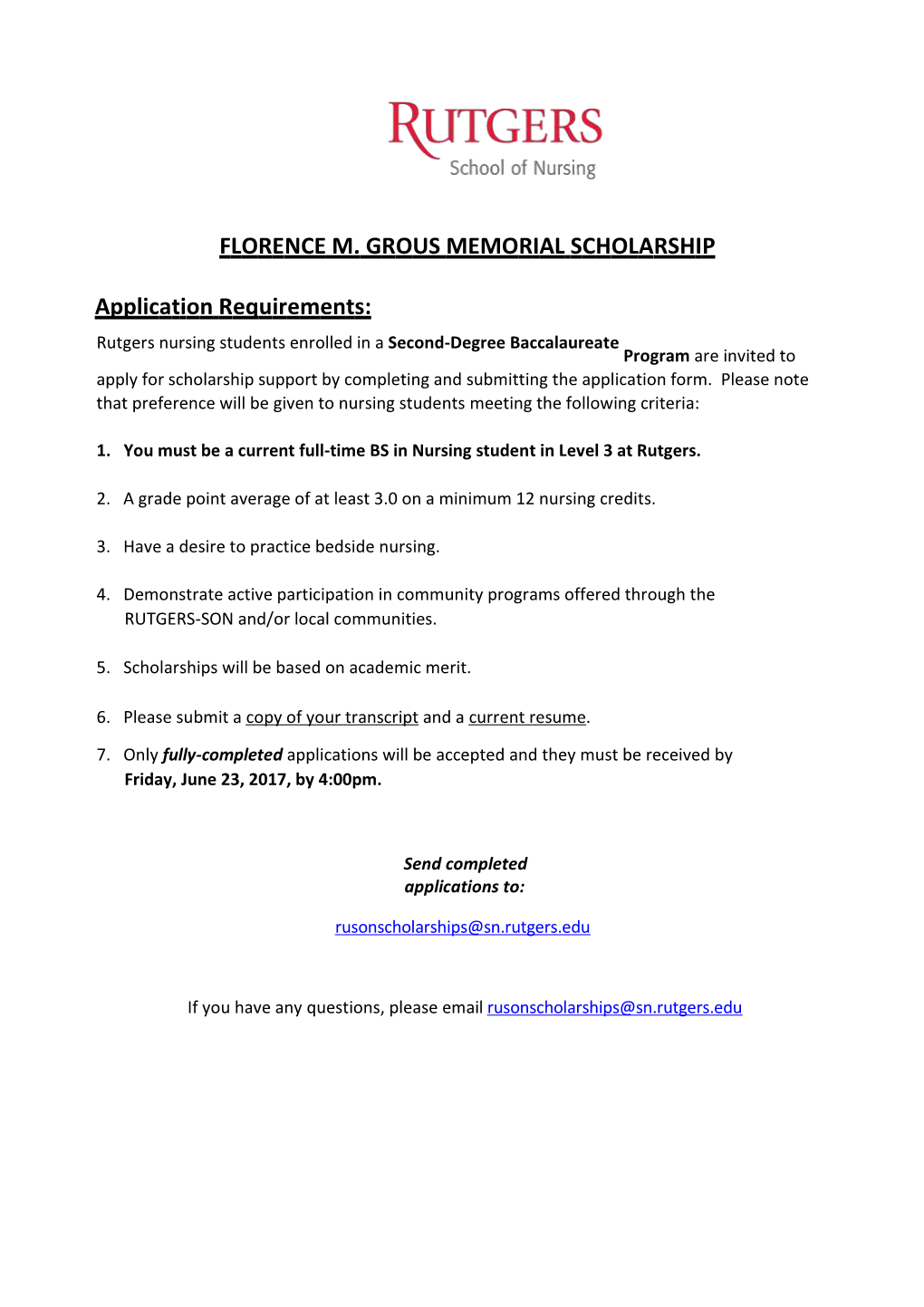 Florence M. Grous Memorial Scholarship