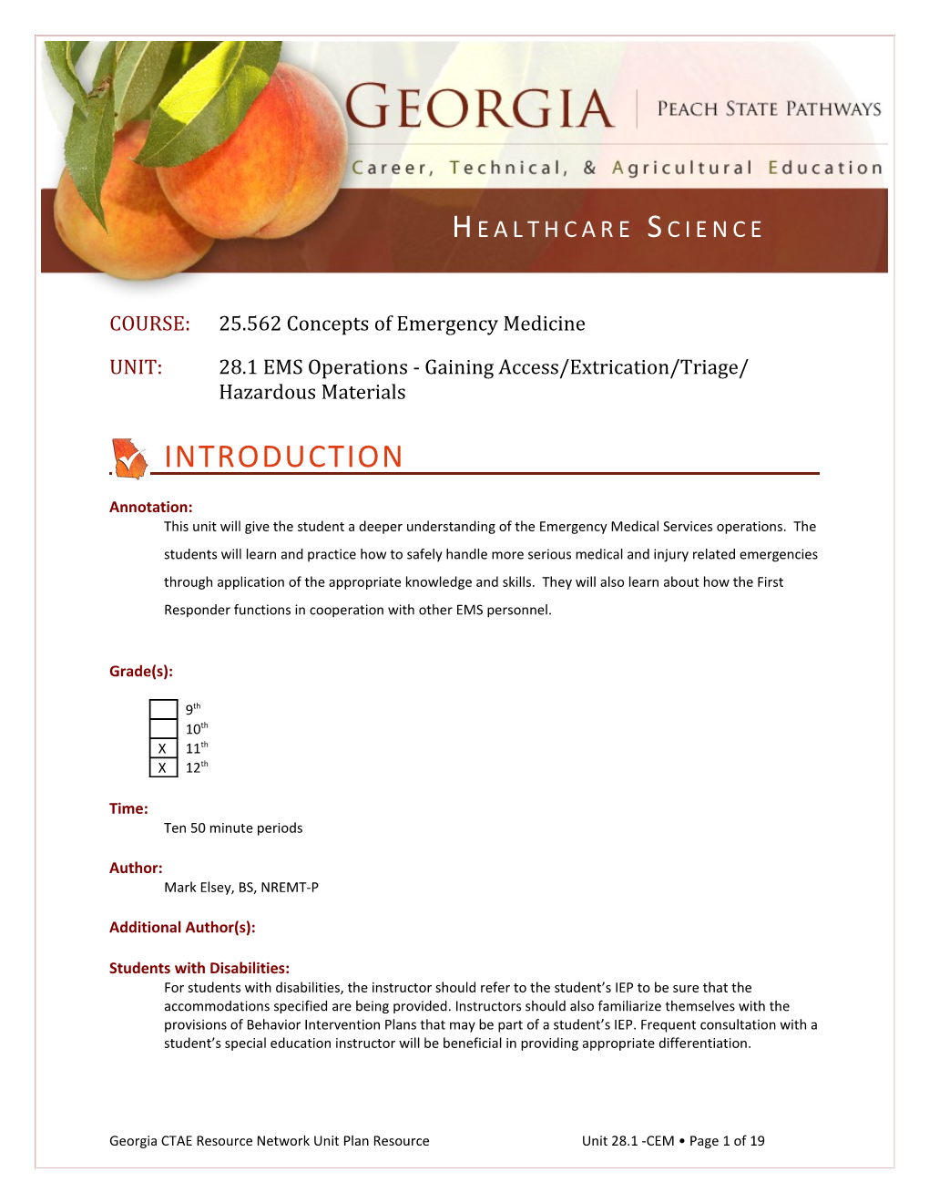 COURSE: 25.562 Concepts of Emergency Medicine