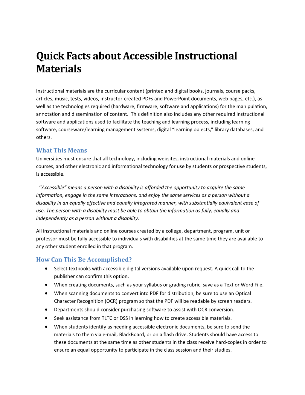 Quick Facts About Accessible Instructional Materials