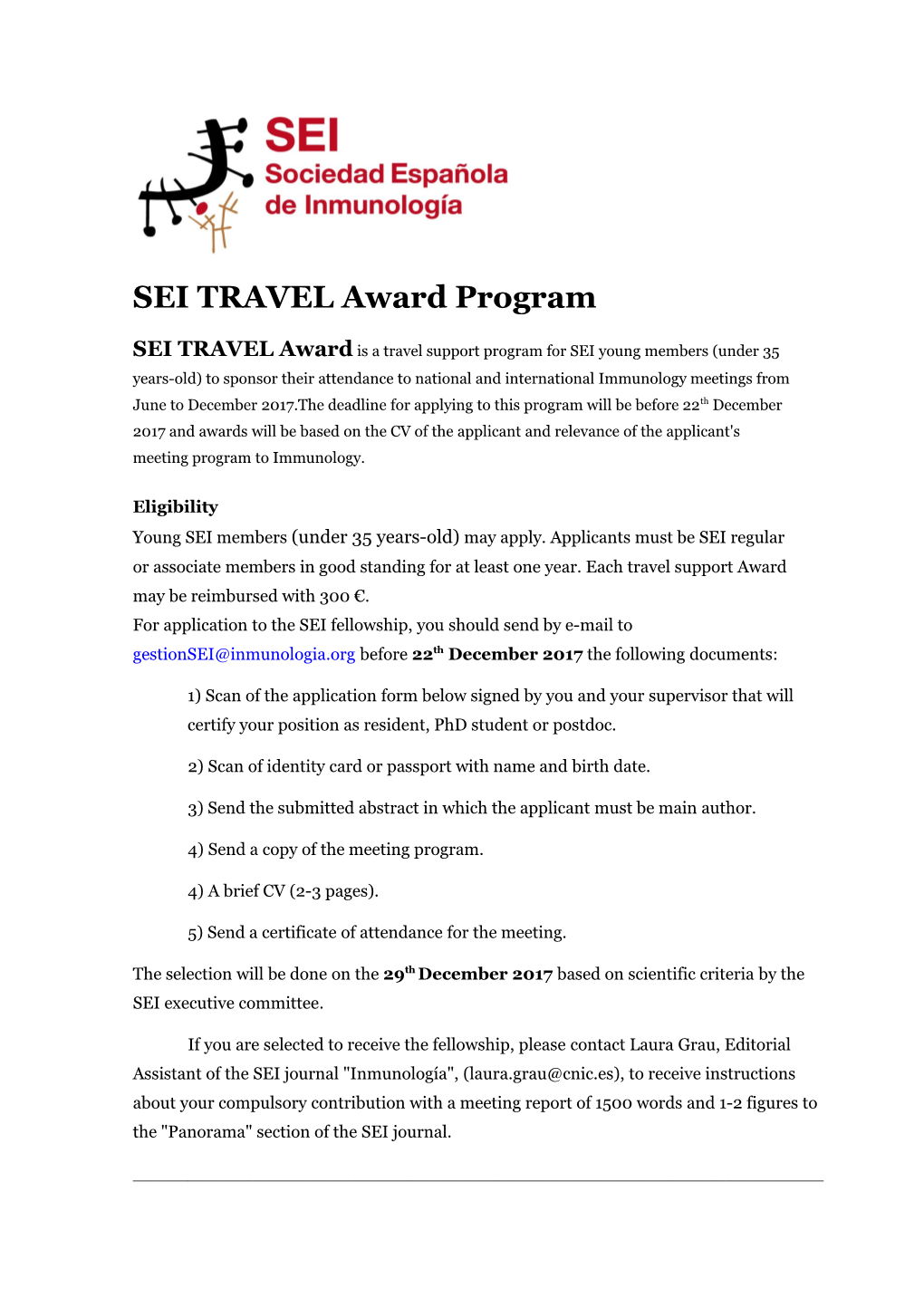 SEI TRAVEL Award Program