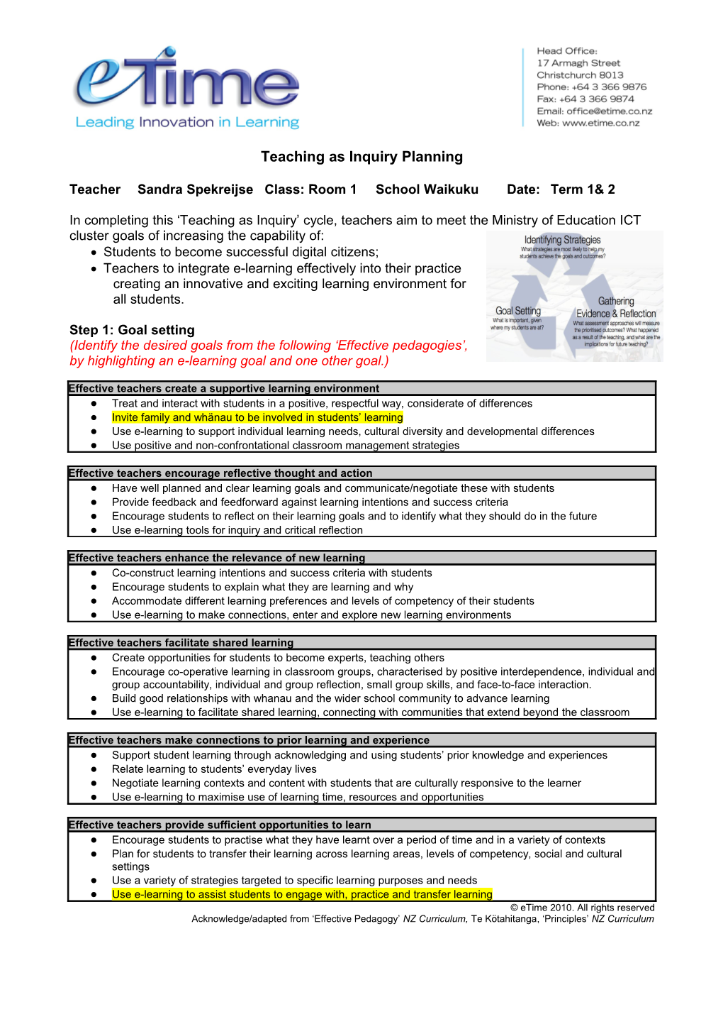 Teaching As Inquiry Planning