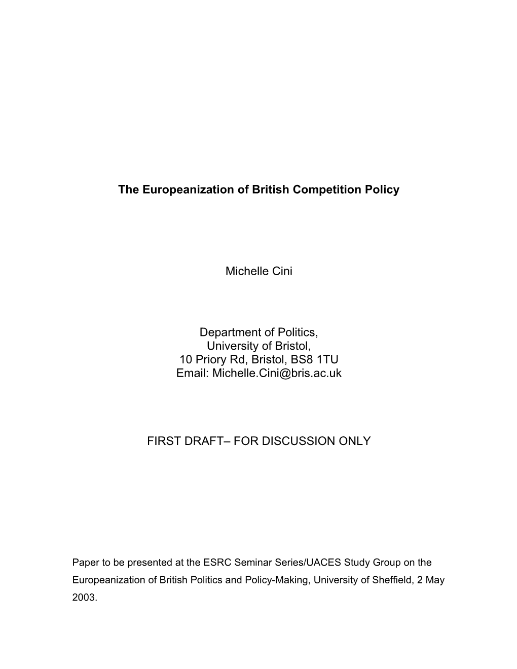 The Europeanisation of British Competition Policy
