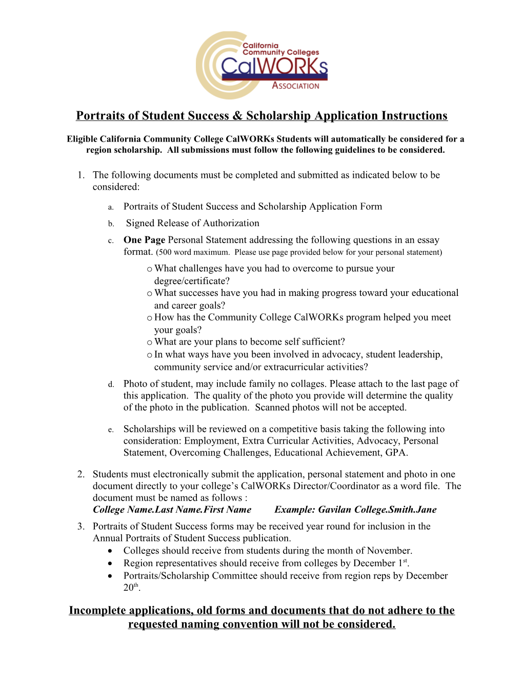 Portraits of Student Success & Scholarship Application Instructions