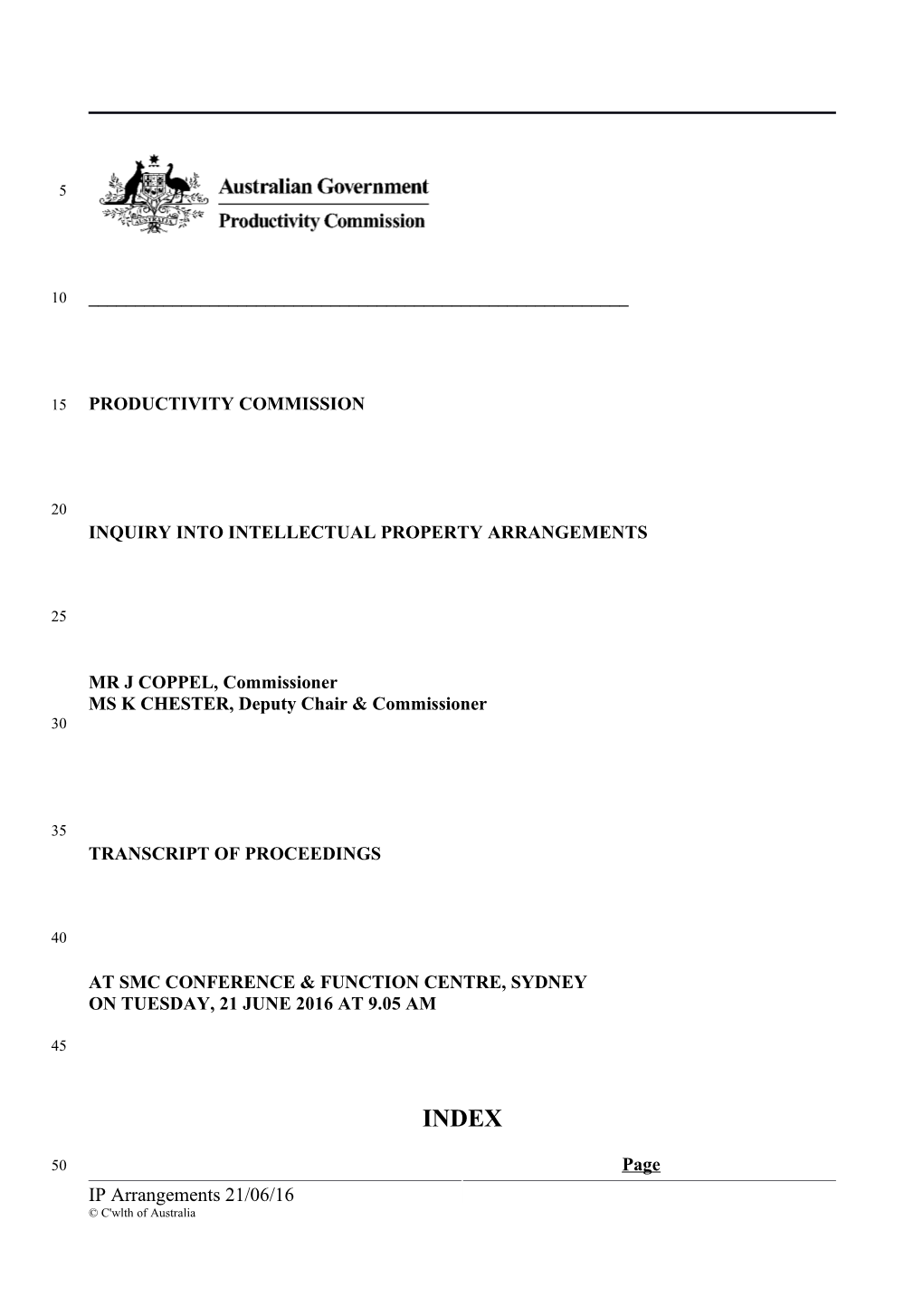 21 June 2016 - Sydney Public Hearing Transcript - Intellectual Property Arrangements