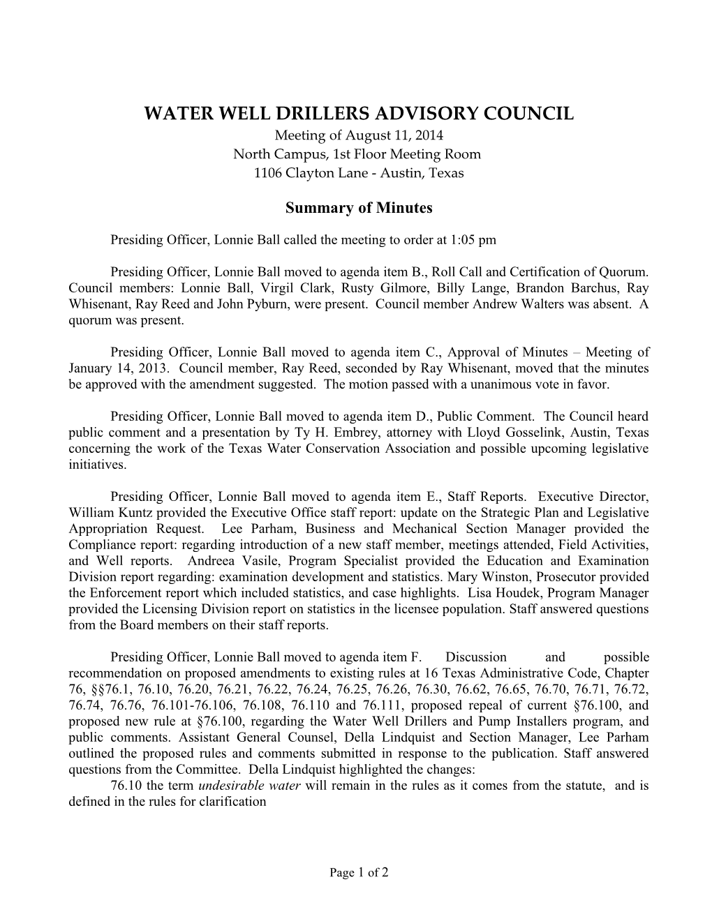 Water Well Drillers Advisory Council s1