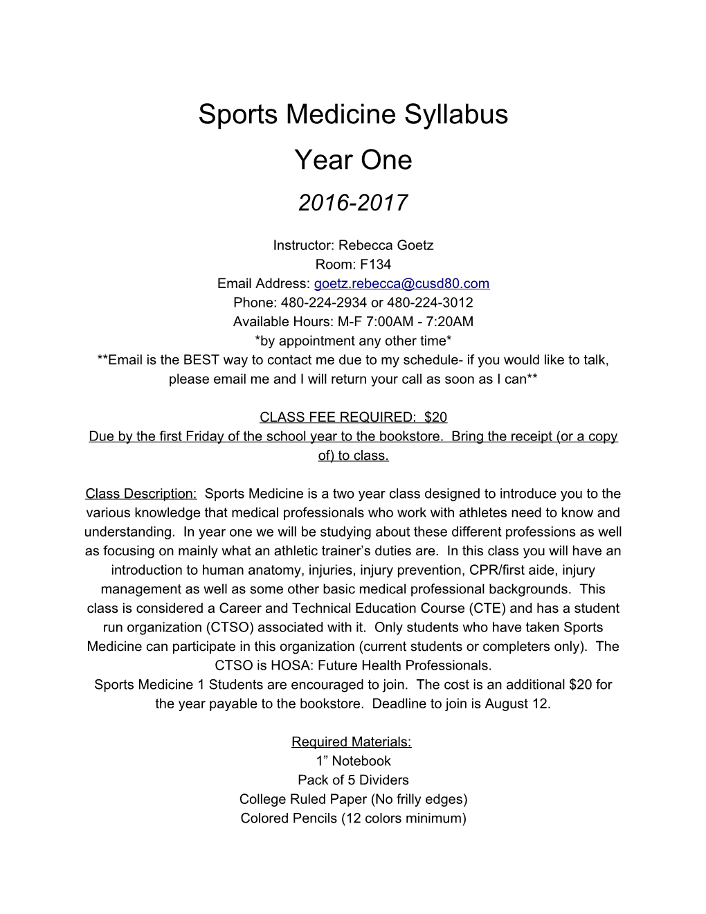 Sports Medicine Syllabus