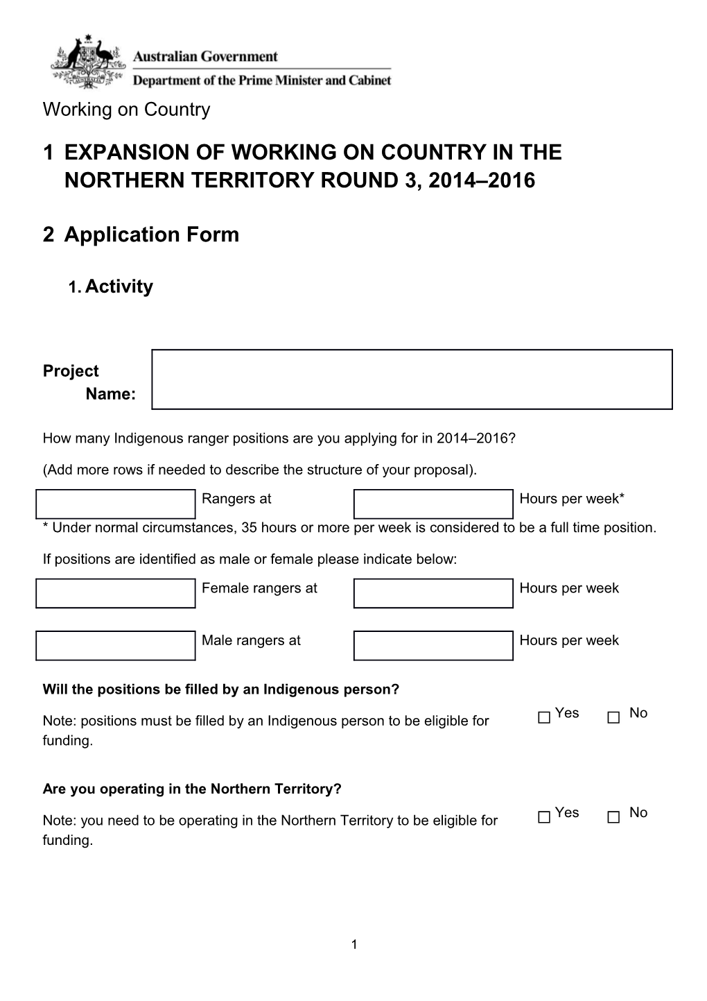 Working on Country NT Round 3 Application Form