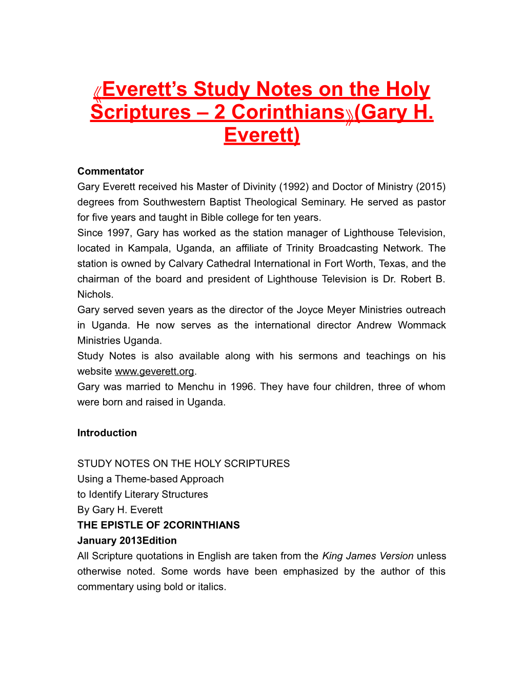 Everett S Study Notes on the Holy Scriptures 2 Corinthians (Gary H. Everett)