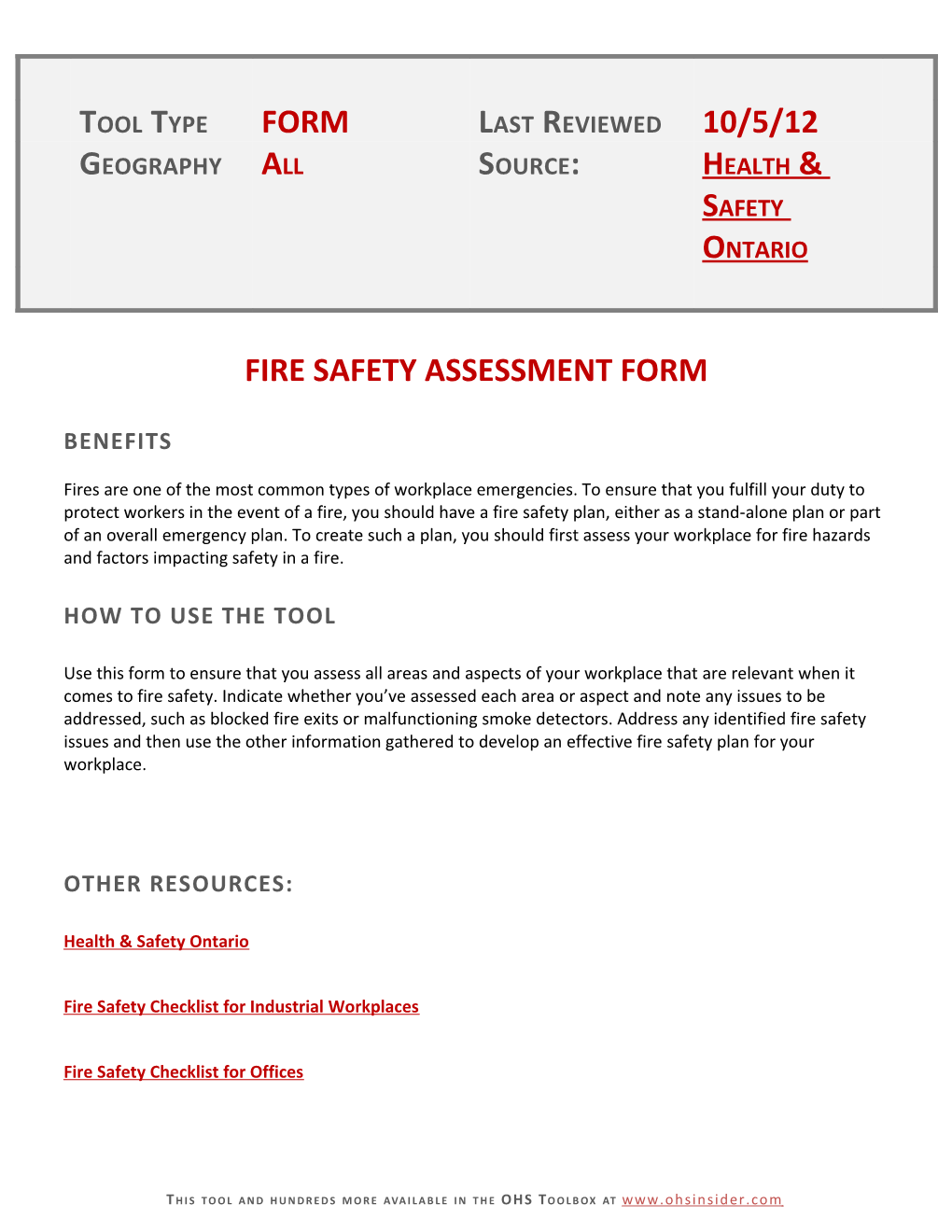 Fire Safety Assessment Form