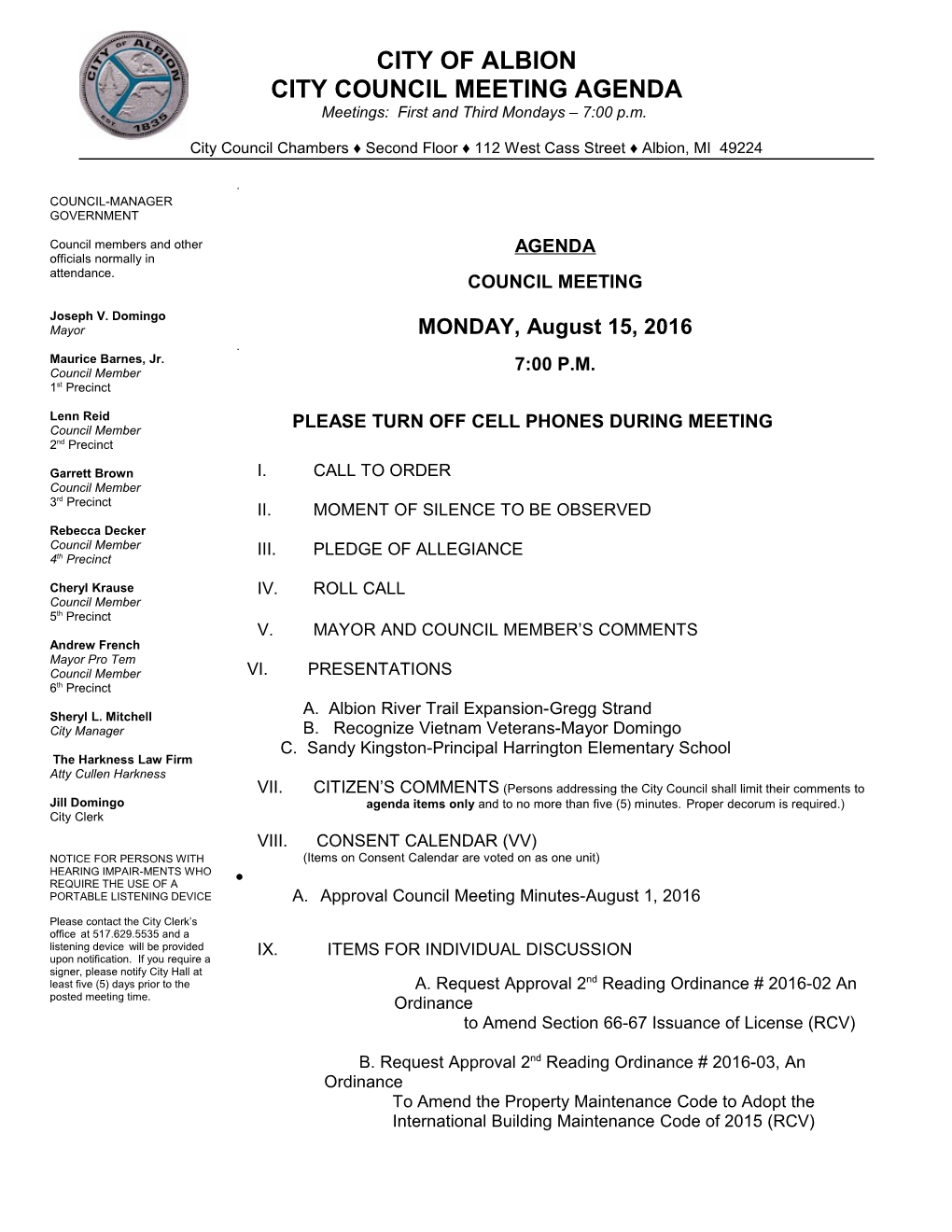 City Council Meeting Agenda s2