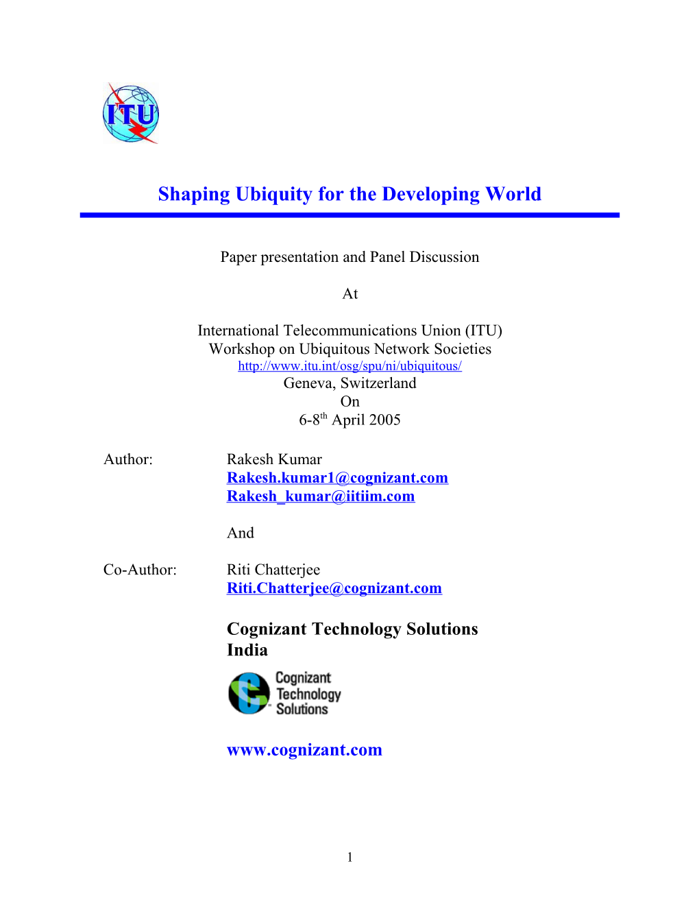 Shaping Ubiquitous Technology For Developing Countries