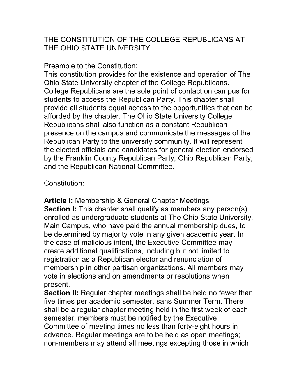 The Constitution of the College Republicans at the Ohio State University