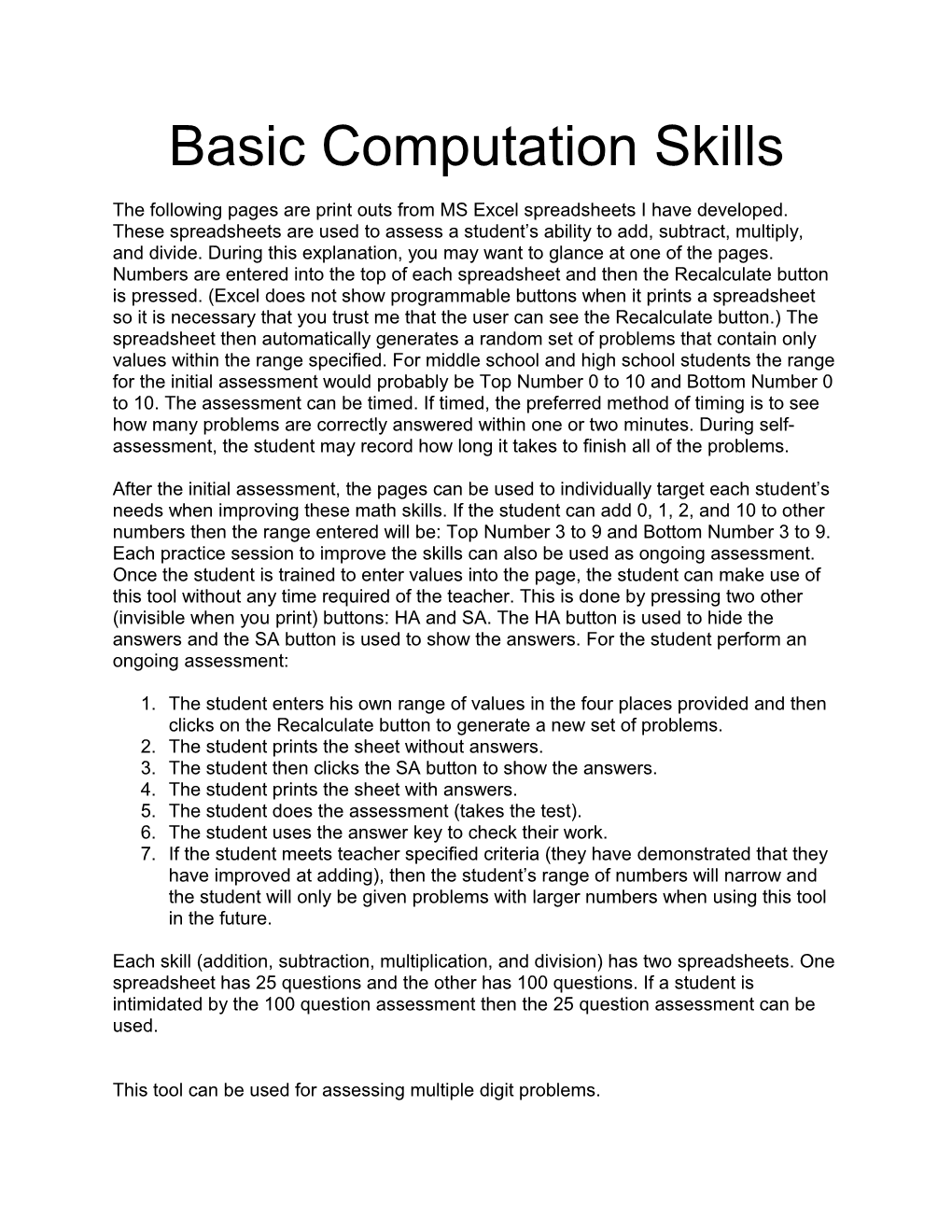 Basic Computation Skills