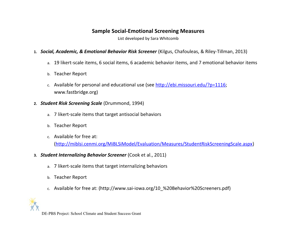 Sample Social-Emotional Screening Measures