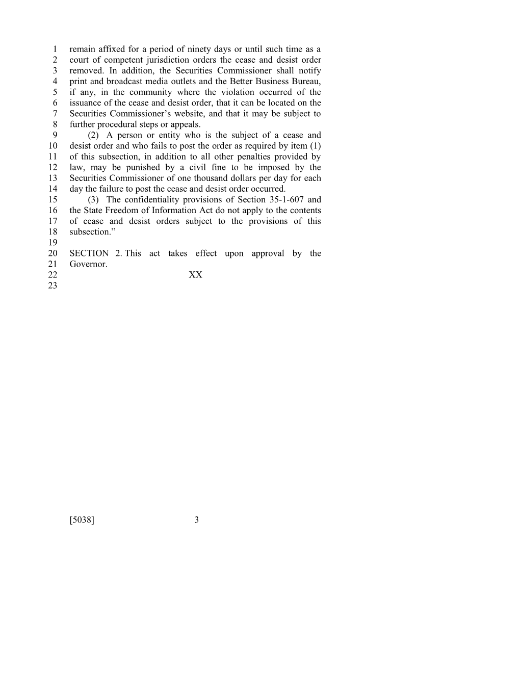 2011-2012 Bill 5038: Cease and Desist Orders Issued by Securities Commissioner - South